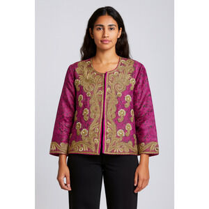Vintage Embroidered Jacket Womens Zari Work Boho Ethnic Floral 90s See Measureme